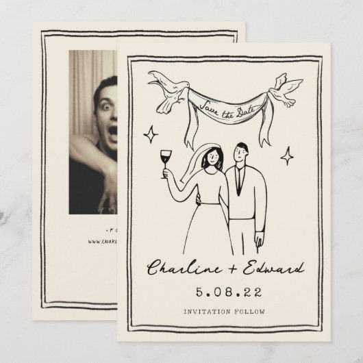 Hand Drawn Funky Handwriting Save the Date (Vorne/Hinten)