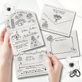 Hand Drawn funky Italien Doodle Hochzeit All In One Einladung