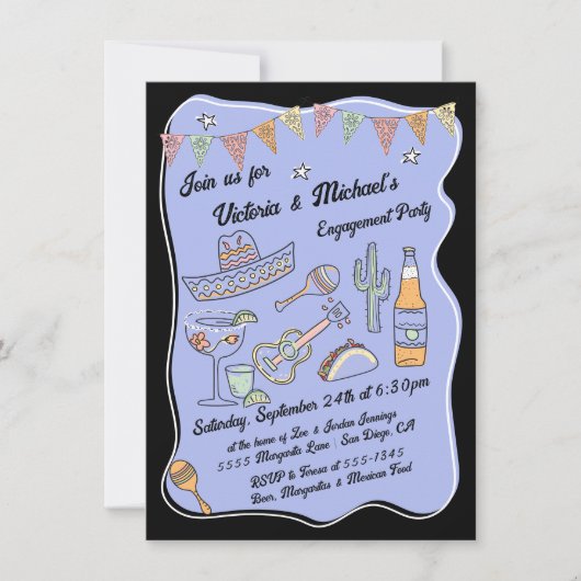 Hand Drawn Funky Mexican Fiesta Party Einladung (Vorderseite)