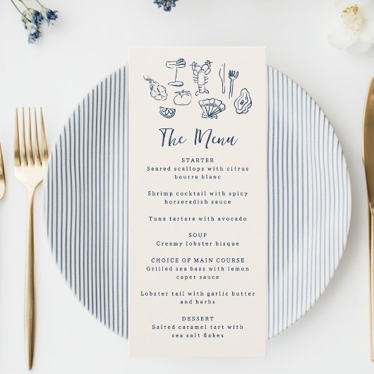 Hand Drawn Funky Nautical Birthday Wedding Party Menükarte
