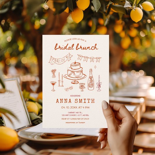 Hand Drawn Funky Quirky Einmalige Red Bridal Brunc Einladung