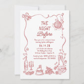 Hand Drawn Funky Retro Whimsical Rehearsal Dinner Einladung (Vorderseite)