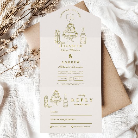 Hand Drawn Funky Western Doodle Wedding All In One Einladung