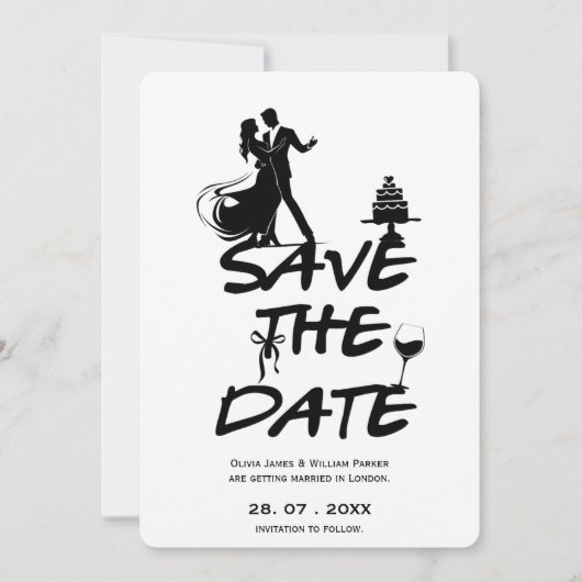 Hand Drawn Funky Whimsical Minimal Wedding FOTO Save The Date (Vorderseite)