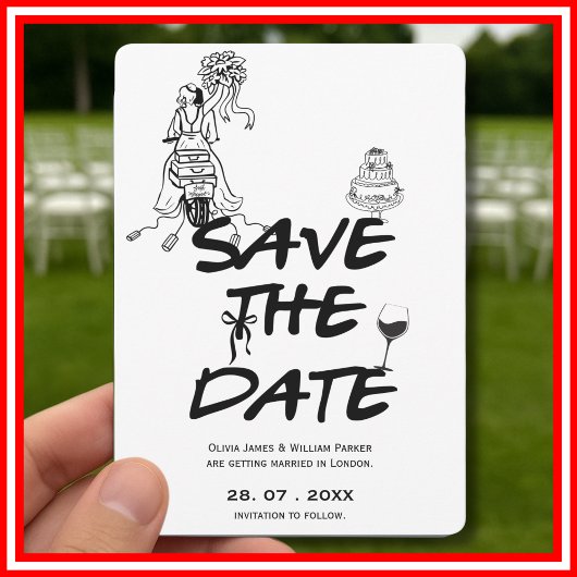 Hand Drawn Funky Whimsical Minimalistisch Wedding Save The Date