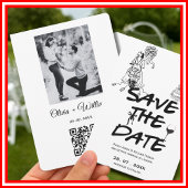 Hand Drawn Funky Whimsical QR Code Wedding FOTO Save The Date