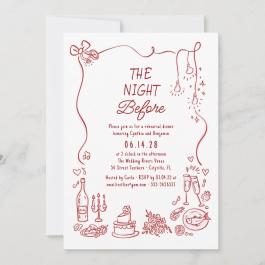 Hand Drawn Funky Whimsical Rehearsal Dinner Einladung (Vorderseite)