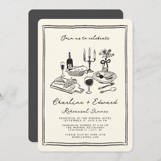 Hand Drawn Funky Zeichnend Probe Dinner Einladung (Vorne/Hinten)