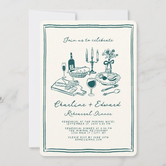 Hand Drawn Funky Zeichnend Probe Dinner Einladung (Vorderseite)