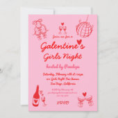 Hand Drawn Galentine's Girls Night Party Einladung (Vorderseite)