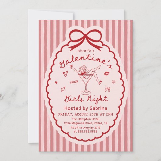 Hand Drawn Galentines Girls Night Party Invitation Einladung (Vorderseite)