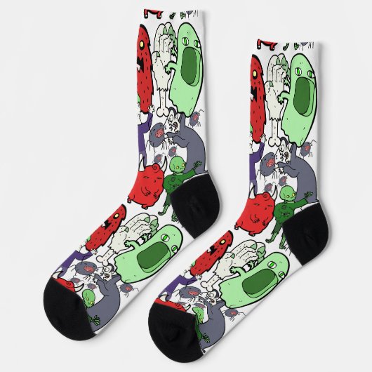 Hand drawn Ghost cartoon Modern artwork white red Socken (Linkes Detail)