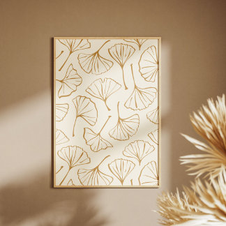 Hand Drawn Ginkgo Japanese Boho Japandi Botanical Poster