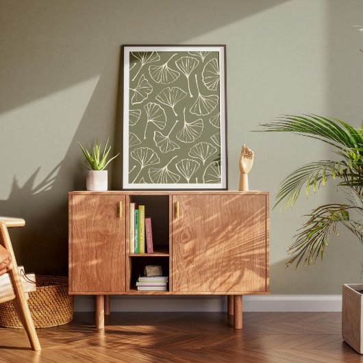 Hand Drawn Ginkgo Japanese Green Japandi Botanical Poster