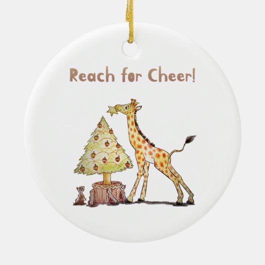 Hand-Drawn Giraffe Christmas Tree Art Keramik Ornament (Hinten)