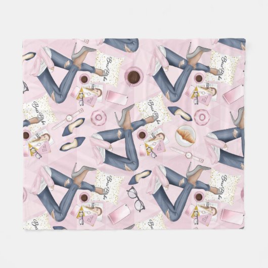 Hand Drawn Girl Boss Fleecedecke (Vorderseite (Horizontal))