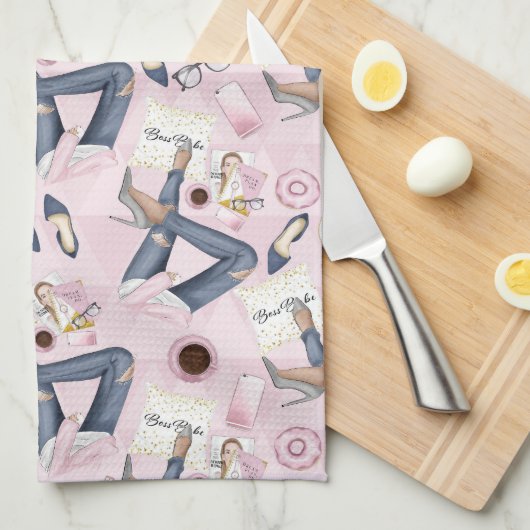 Hand Drawn Girl Boss Geschirrtuch (Viertel Falte)