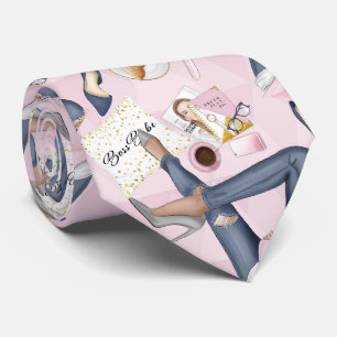 Hand Drawn Girl Boss Krawatte