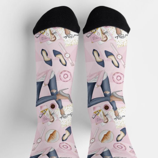 Hand Drawn Girl Boss Socken (Oben)