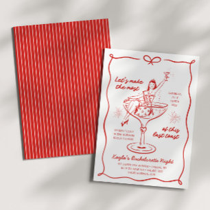 Hand Drawn Girls' Night Red Champagne Bachelorette Einladung