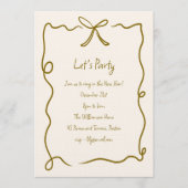 Hand Drawn Gold Bow Ribbon Border New Years Party Einladung (Vorderseite)