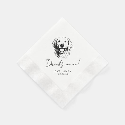 Hand Drawn golden retriever Drinks on me Cocktail Serviette (Ecke)