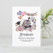 Hand Drawn Graduate Books Graduate Celebration Einladung (Stehend Vorderseite)