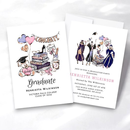 Hand Drawn Graduate Books Graduate Celebration Einladung