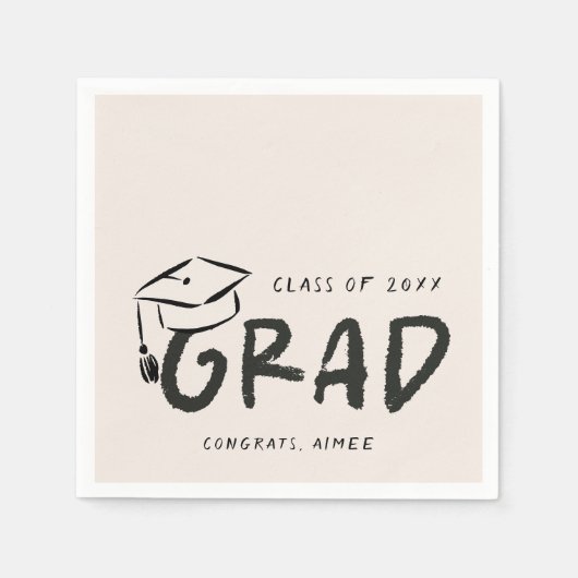 Hand-Drawn Graduation Cap Doodle Handwritten  Serviette (Vorderseite)