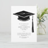 Hand Drawn Graduation Cap Elegant Grad Party Einladung (Stehend Vorderseite)