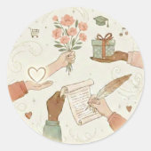 Hand-Drawn Gratitude & Kindness Circular Art Runder Aufkleber (Vorderseite)