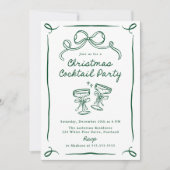 Hand-Drawn Green Bow Christmas Cocktail Party Einladung (Vorderseite)