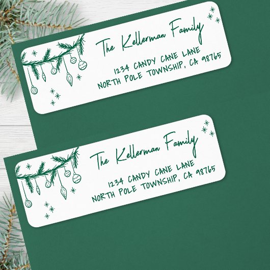 Hand Drawn Green Christmas Return Address