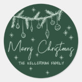 Hand Drawn Green Merry Christmas Runder Aufkleber (Vorderseite)