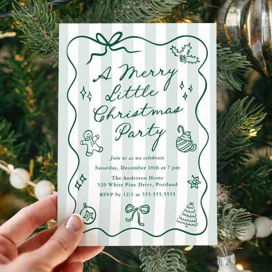 Hand-Drawn Green Merry Little Christmas Party Einladung