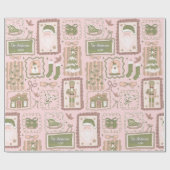 Hand Drawn green peach christmas custom name Geschenkpapier (Flach)