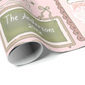 Hand Drawn green peach christmas custom name Geschenkpapier (Rolleneckpunkt)