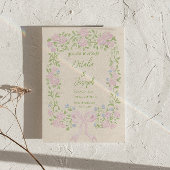 Hand Drawn Green Pink Bow Floral Photo Wedding Save The Date
