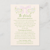 Hand Drawn Green Pink Bow Floral Wedding Details  Begleitkarte (Vorderseite)