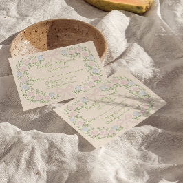 Hand Drawn Green Pink Bow Floral Wreath Wedding RSVP Karte