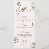 Hand Drawn Green Retro Illustrated Dinner Wedding Menükarte (Vorderseite)
