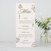 Hand Drawn Green Retro Illustrated Dinner Wedding Menükarte (Stehend Vorderseite)