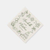 Hand Drawn Green Retro Wedding Serviette (Ecke)