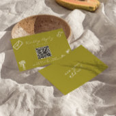 Hand Drawn Green Romantic QR Code Wedding RSVP Karte