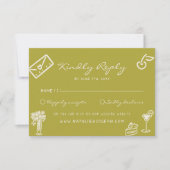 Hand Drawn Green Romantic Whimsy Wedding RSVP Karte (Vorderseite)