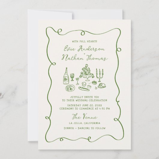Hand Drawn Green Wedding Einladung (Vorderseite)