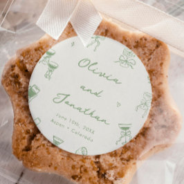 Hand Drawn Green Wedding Runder Aufkleber