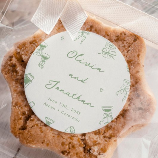 Hand Drawn Green Wedding Runder Aufkleber