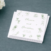 Hand Drawn Green Wedding Serviette