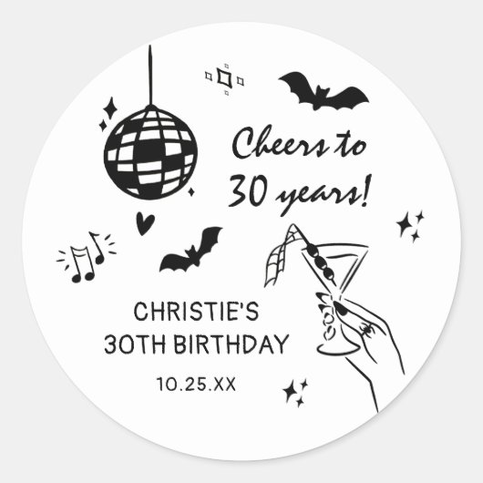 Hand Drawn Halloween Adult Birthday Party Runder Aufkleber (Vorderseite)